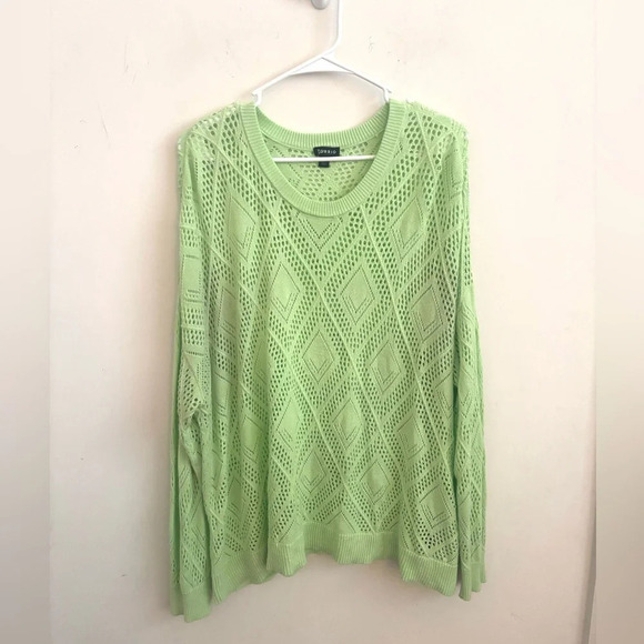 Torrid Paradise Green Pointelle Open Crochet style Sweater Breathable - Picture 2 of 6